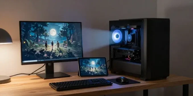 Moonlight PC streaming setup 2026 showing remote gaming from desktop to tablet

