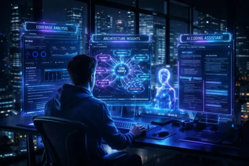 AI coding assistant analyzing entire repository and suggesting code improvements