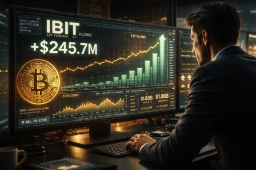 Bitcoin ETF Strategy 2026 showing IBIT ETF inflows and institutional money flow analysis