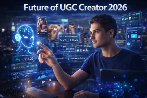 Future of UGC Creator 2026 with AI automation and paid social ads dashboard