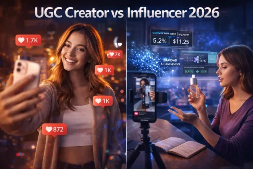 UGC Creator vs Influencer 2026 comparison showing the paid ads model vs the follower model