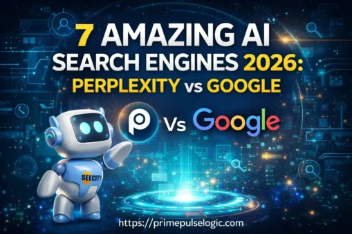 7 Amazing AI Search Engines 2026, Perplexity vs Google comparison futuristic AI search concept
