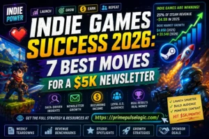 Indie Games Success 2026 featured image showing indie game revenue growth and $5K newsletter strategy