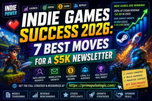Indie Games Success 2026 featured image showing indie game revenue growth and $5K newsletter strategy