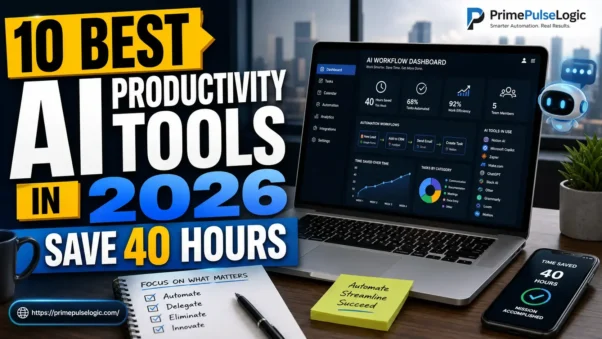 AI Productivity Tools in 2026 dashboard showing automation workflow saving 40 hours